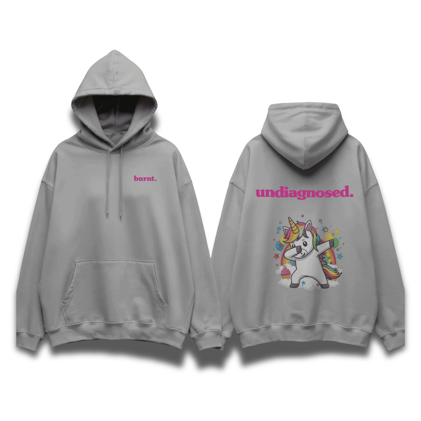 undiagnosed. Unicorn Hoodie - Grey Marle/ Pink