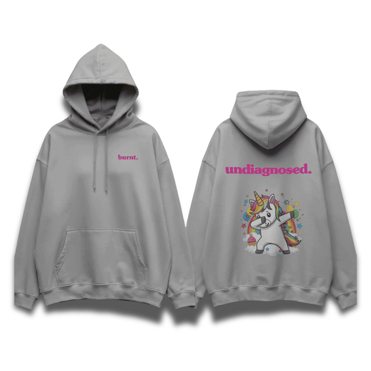 undiagnosed. Unicorn Hoodie - Grey Marle/ Pink