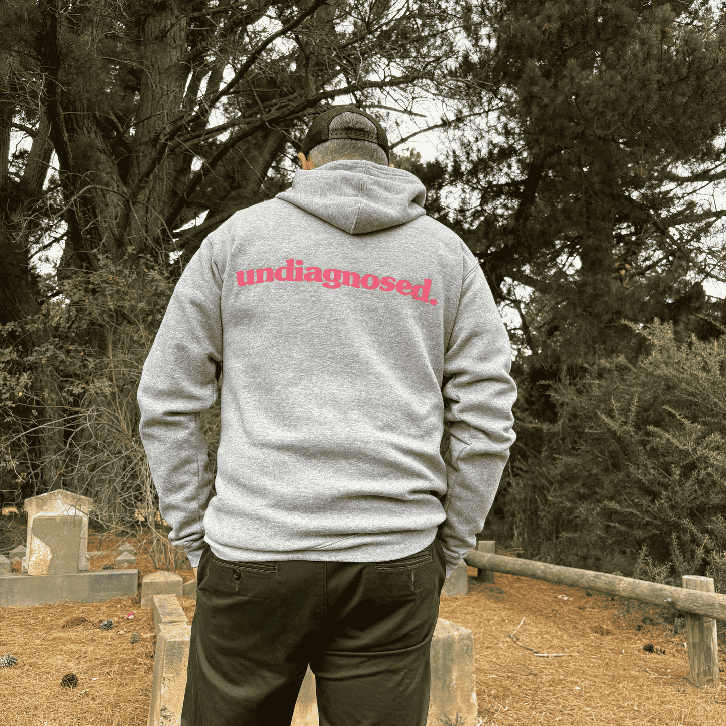undiagnosed. Hoodie - Grey Marle/ Pink