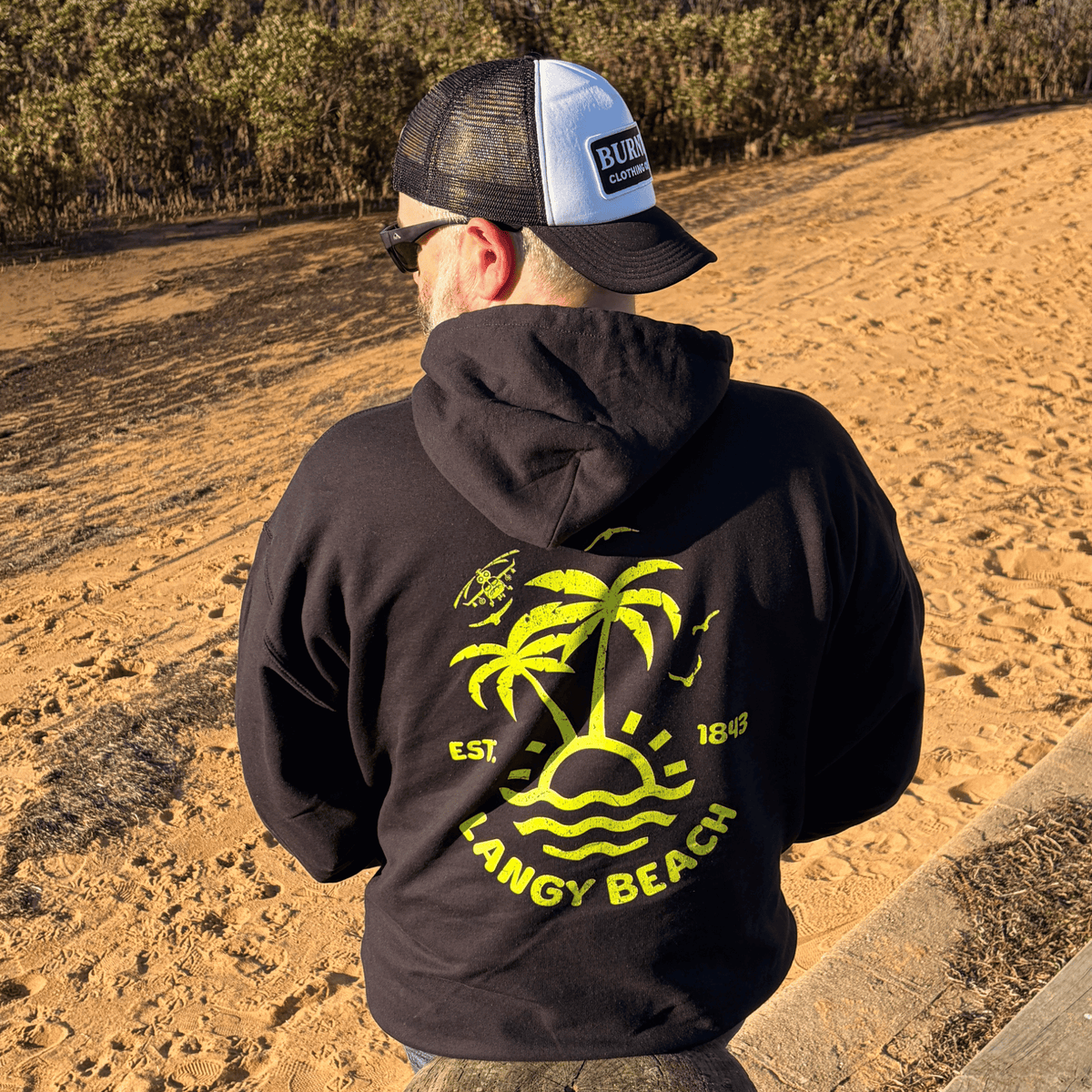 Black Langy Beach hoodie by Burnt Clothing Co.
