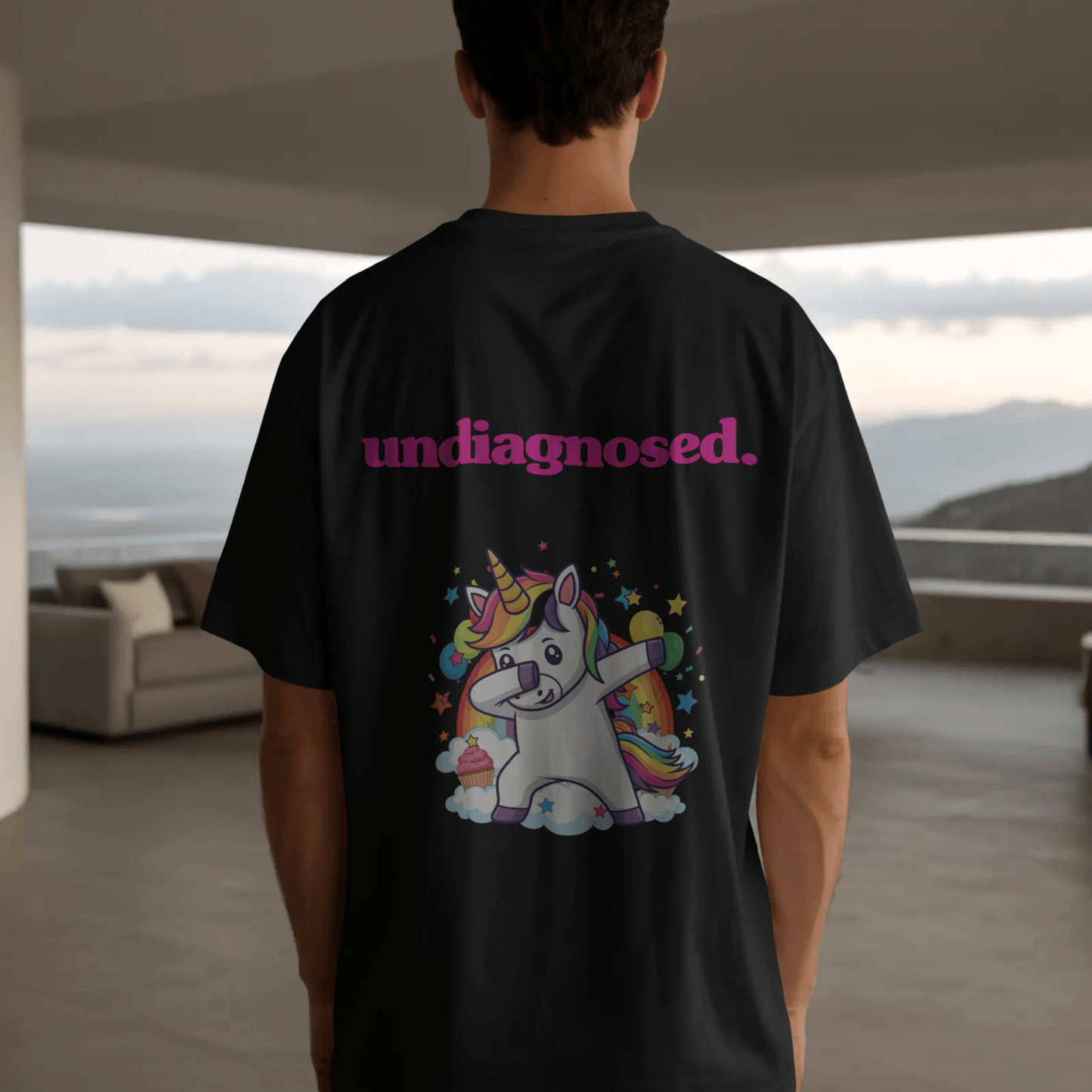 undiagnosed. Unicorn Tee - Black/ Pink