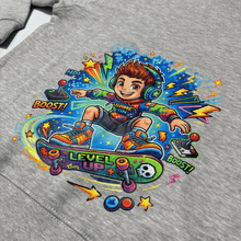 Pixel Skater gamer skateboard back print on grey personalised kids hoodie