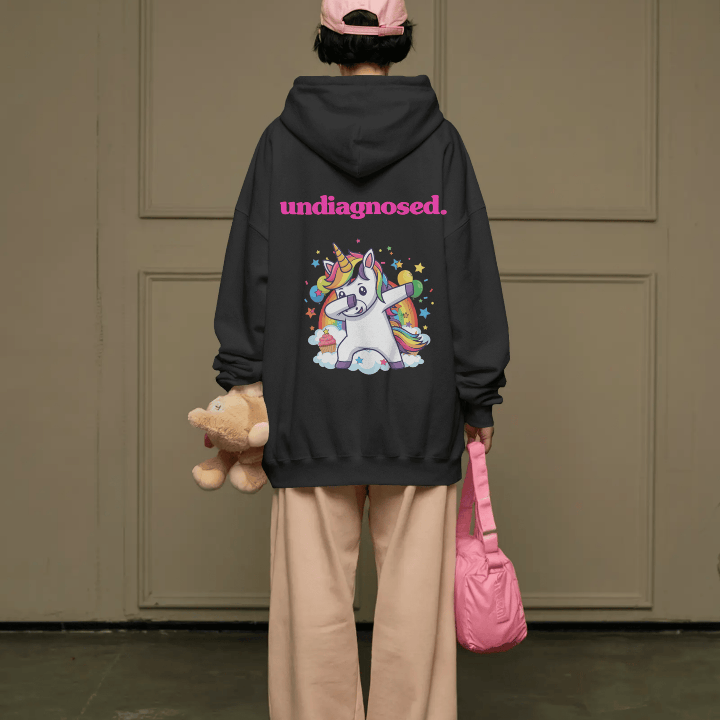 undiagnosed. Unicorn Hoodie - Black/ Pink