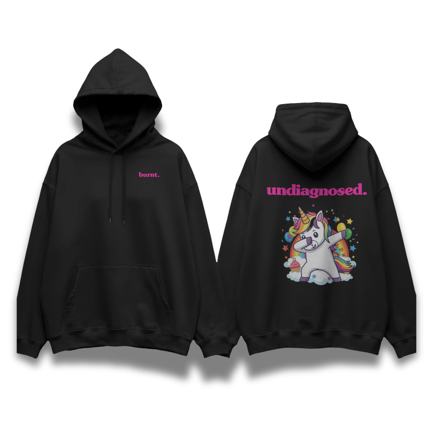 undiagnosed. Unicorn Hoodie - Black/ Pink