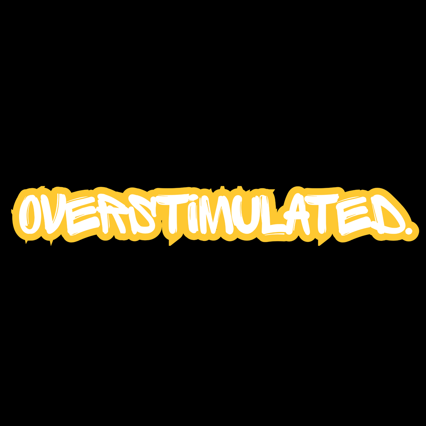 Yellow and white overstimulated. graphic featured on the limited edition tee