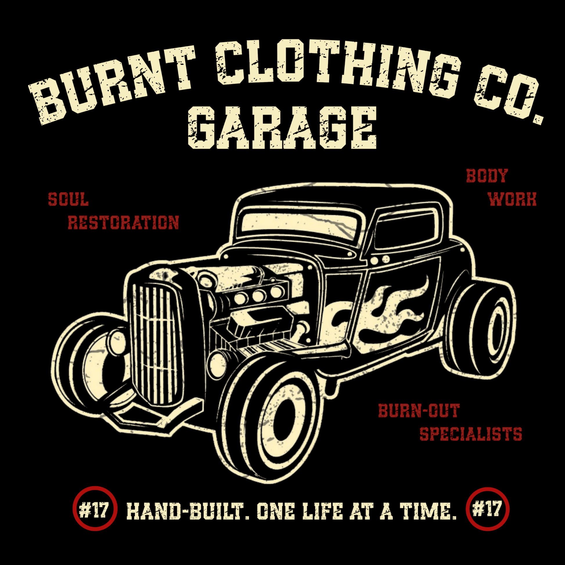 Vintage hot rod graphic design for Burnt Soul Restoration Garage t-shirt