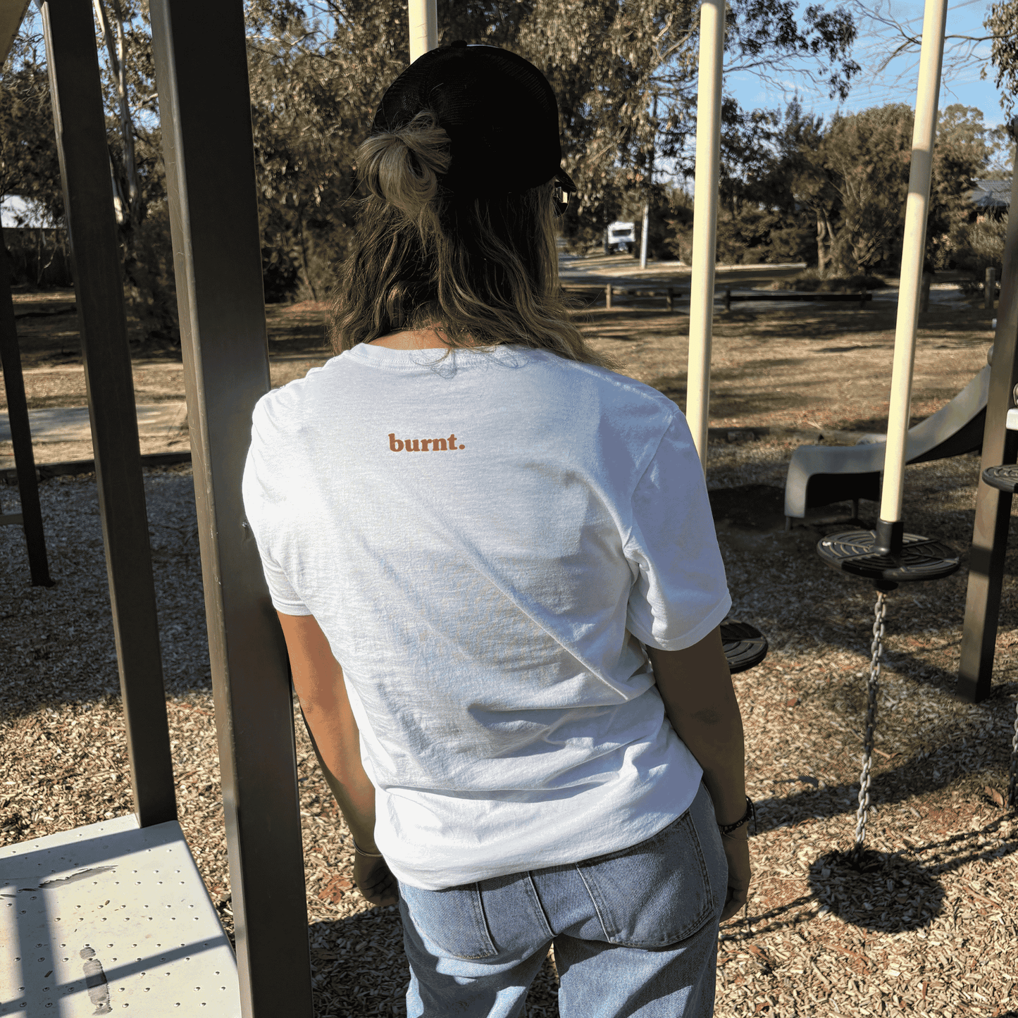Back detail of undiagnosed. Unicorn white tee by Burnt Clothing Co