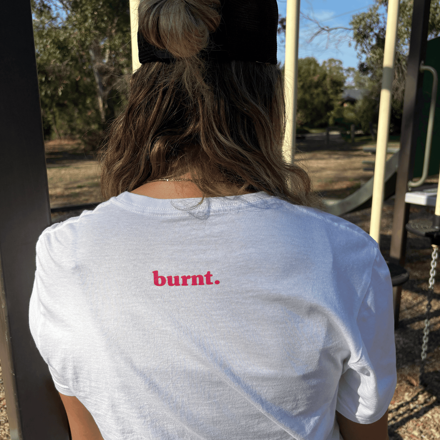 Back detail of undiagnosed. Unicorn white tee by Burnt Clothing Co