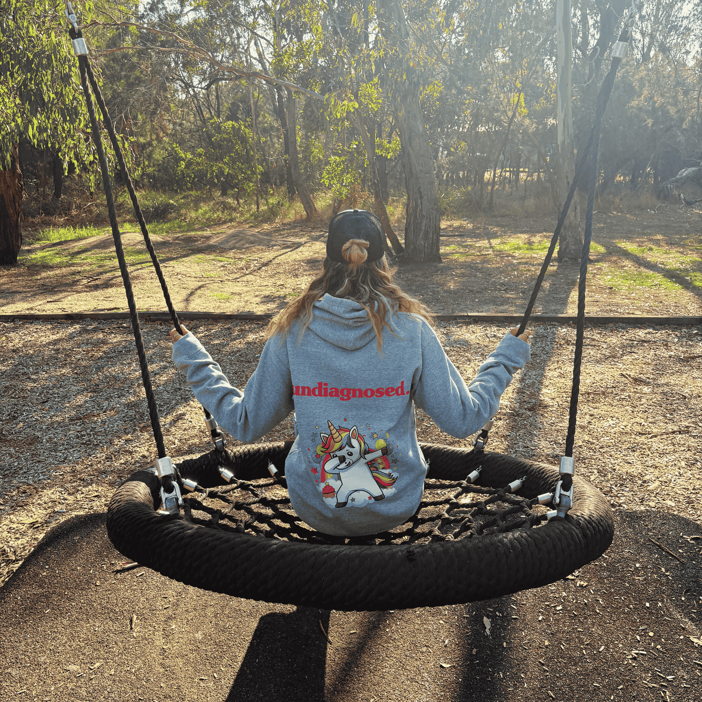 undiagnosed. Unicorn Hoodie - Grey Marle/ Pink